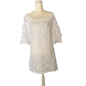 Temptations White Eyelet Ruffled Tunic